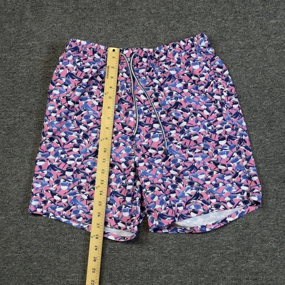 Peter Millar Seaside Mens Swim Trunks Medium Pink & Blue Orca Print Beach Surf